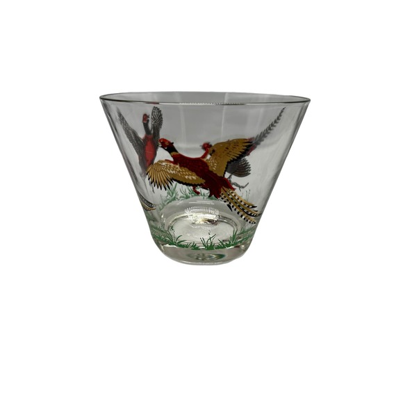 Hazel Atlas Set of 6 Sipping Glasses & 1 Ice Bucket Pheasant Motif Gold Rim - Picture 2 of 6